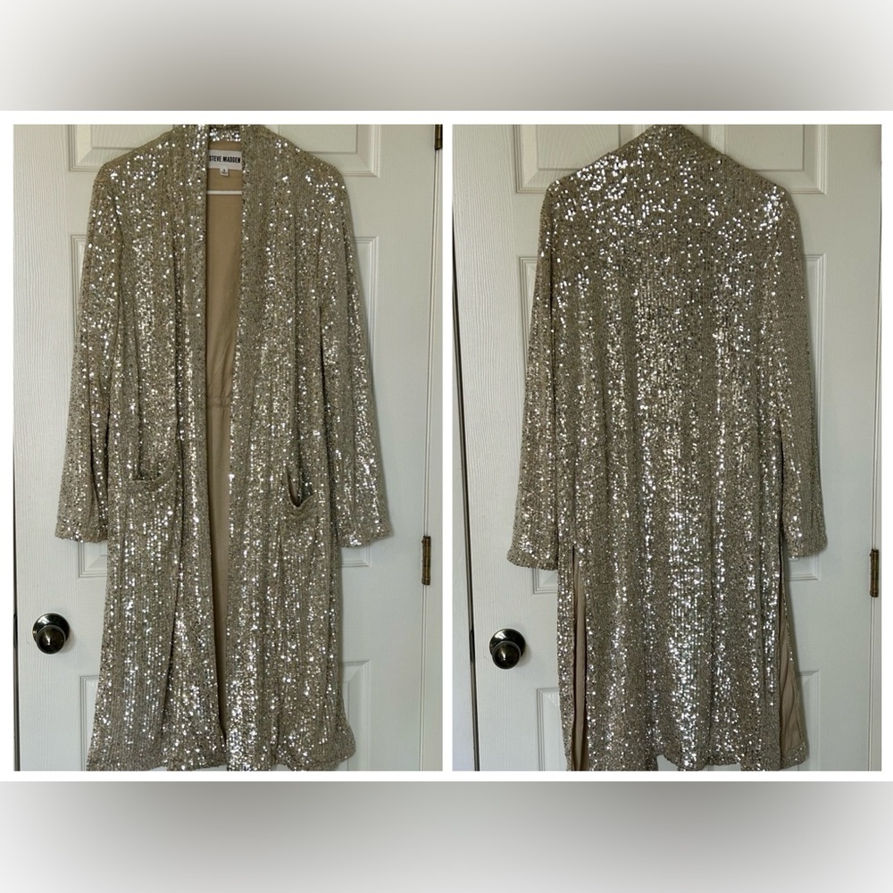 EUC STEVE MADDEN GOLD SEQUIN DUSTER S